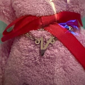 BTS V Stainless Name Necklace on Purple Terry Bear, Gift Bag